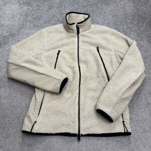 Hill City Sherpa Fleece Full zip jacket Mens Small Beige Black Trim Outdoor Hike